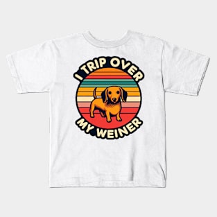 I Trip Over My Weiner Funny Dog Lover Sunset Kids T-Shirt